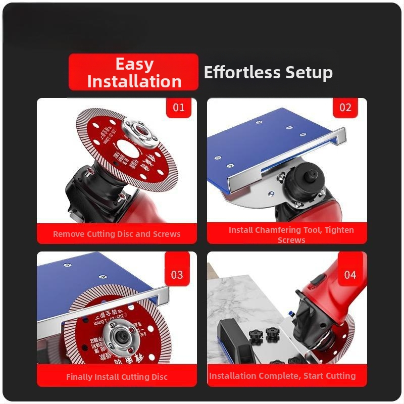 Ъглошлайф приставка за фаска, модел 100, 45° за плочки, фиксираща скоба за рязане