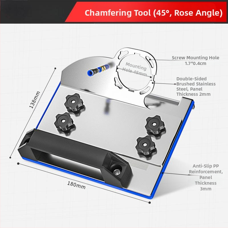 Ъглошлайф приставка за фаска, модел 100, 45° за плочки, фиксираща скоба за рязане
