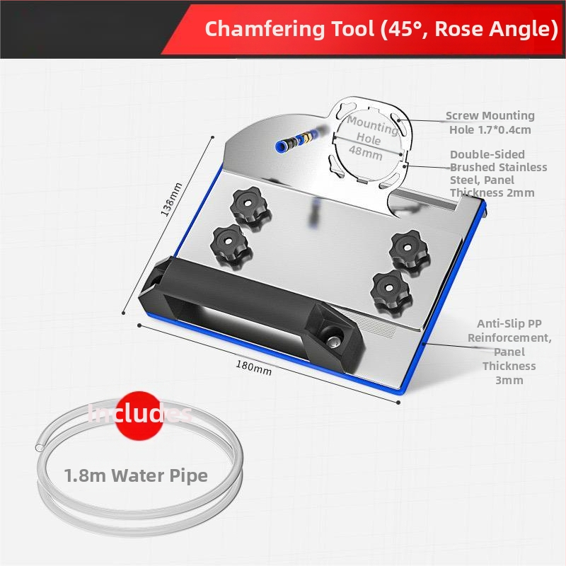 Ъглошлайф приставка за фаска, модел 100, 45° за плочки, фиксираща скоба за рязане