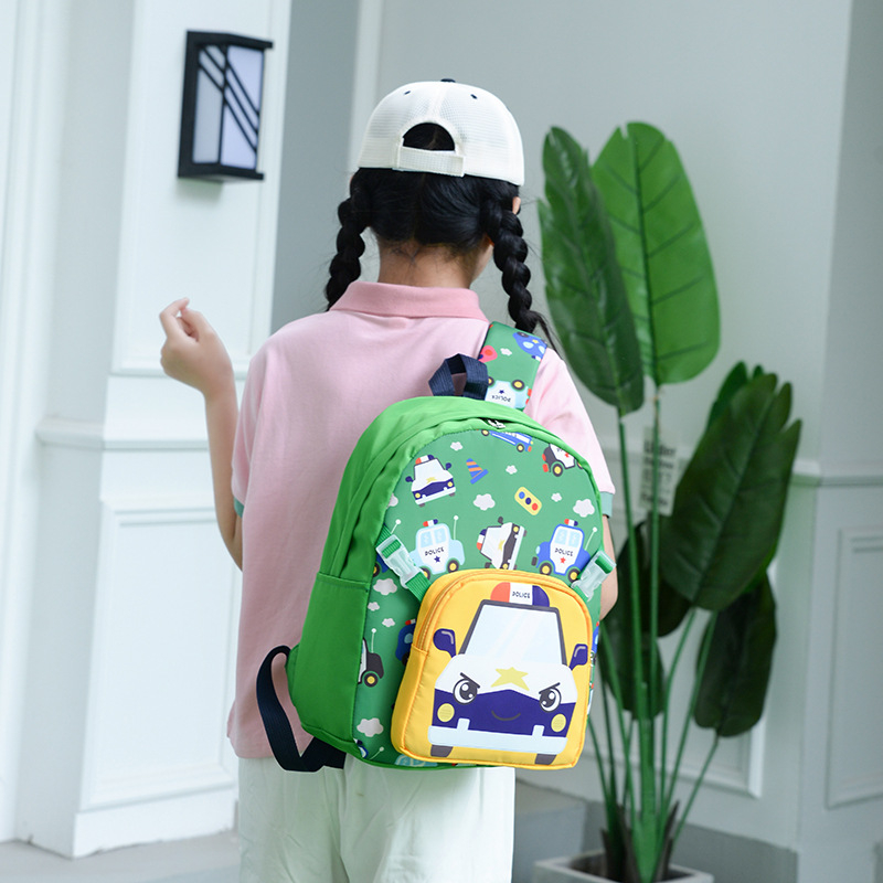 Levehető gyerek hátizsák autó mintával, uniszex, nylon anyag, bővíthető kialakítás, görbe vállpántok