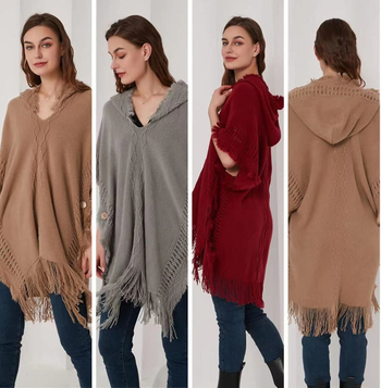 Moteriška megzta kapucinė cape – lengvas akrilas/dirbtinė vilna, vienspalvis raštas, saulės apsauga, tinkama vasarai, pavasariui ir rudeniui, megzto capės stilius