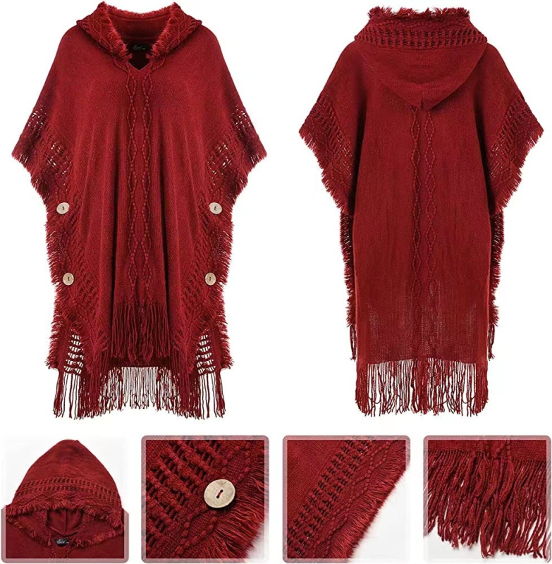 Moteriška megzta kapucinė cape – lengvas akrilas/dirbtinė vilna, vienspalvis raštas, saulės apsauga, tinkama vasarai, pavasariui ir rudeniui, megzto capės stilius