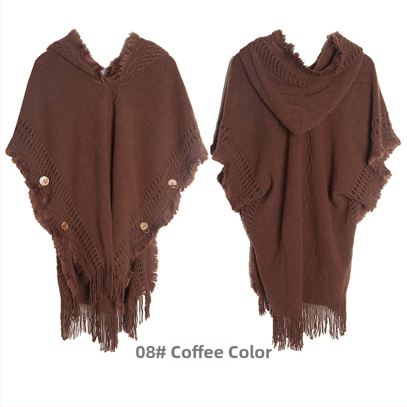 Moteriška megzta kapucinė cape – lengvas akrilas/dirbtinė vilna, vienspalvis raštas, saulės apsauga, tinkama vasarai, pavasariui ir rudeniui, megzto capės stilius