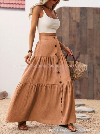 Пола с форма на торта, дълга, полиестерна материя, 90–95% полиестер, японско-корейски ежедневен стил