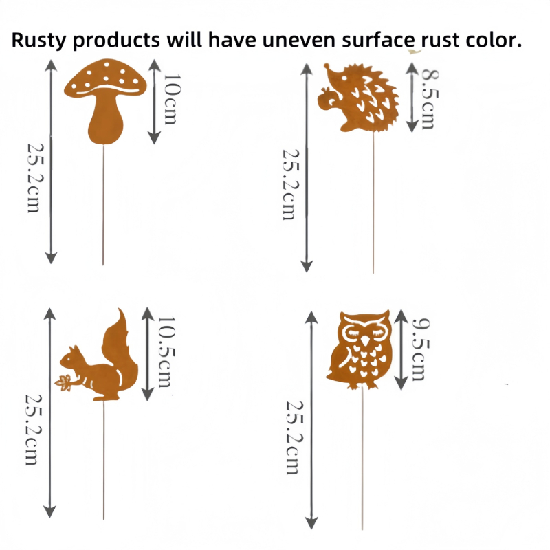 Fém állatsziluett dekoráció: bagoly, gomba, mókus, sündisznó – kültéri kerthez