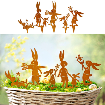 Vas kertdísz pillangó függővel, virágtartóba bedugható rész, nyúl és sün sziluett; félkézi és félig mechanikus kivitel