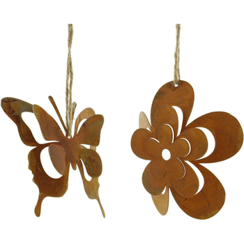 Vas kertdísz pillangó függővel, virágtartóba bedugható rész, nyúl és sün sziluett; félkézi és félig mechanikus kivitel