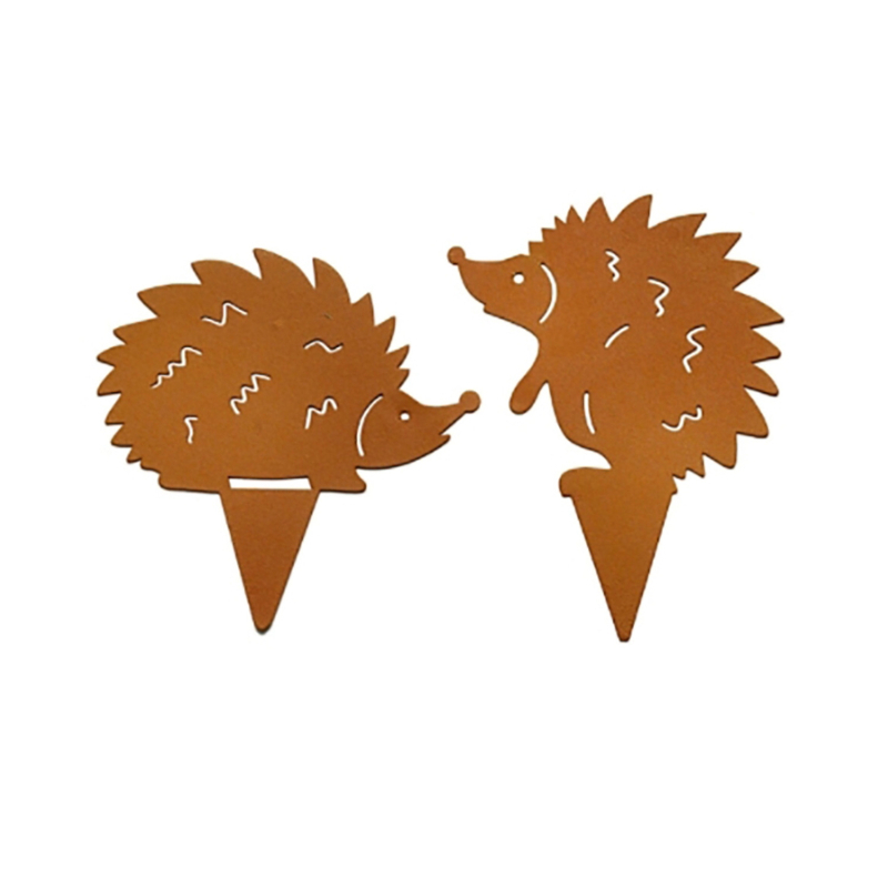 Vas kertdísz pillangó függővel, virágtartóba bedugható rész, nyúl és sün sziluett; félkézi és félig mechanikus kivitel