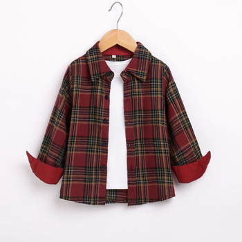 Gyerekeknek szóló ing, kockás (hosszú ujjú; 80% pamut; koreai stílus; 3–8 évesek)