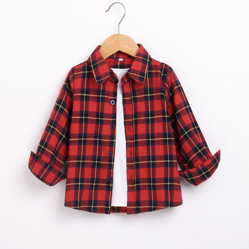 Gyerekeknek szóló ing, kockás (hosszú ujjú; 80% pamut; koreai stílus; 3–8 évesek)