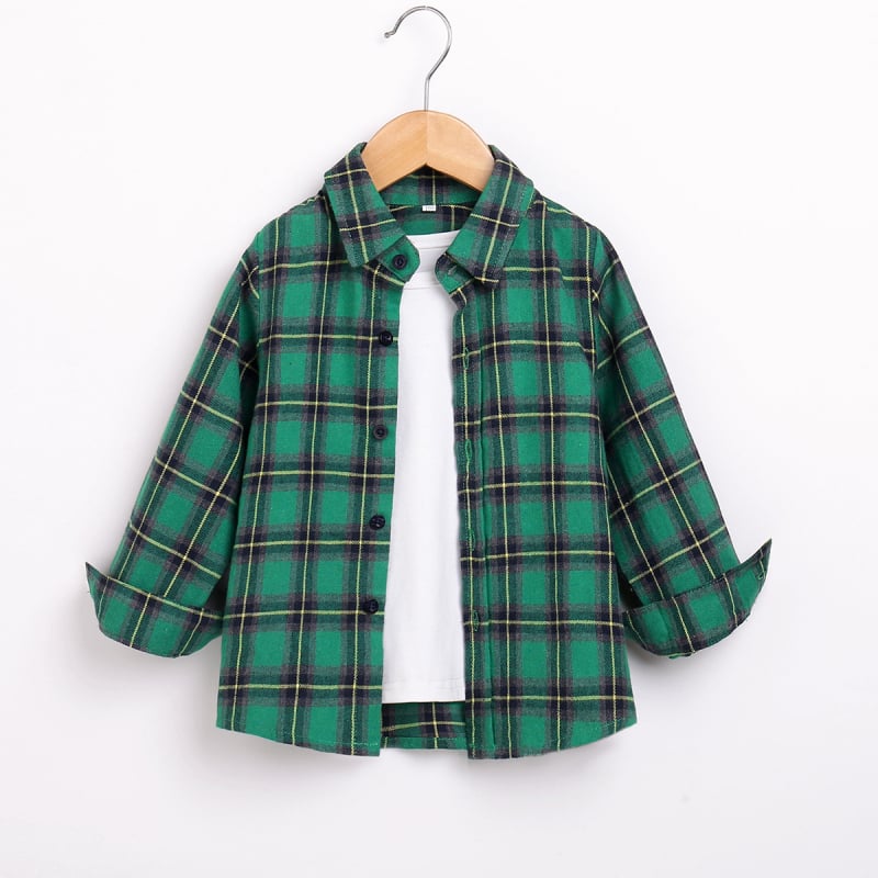 Gyerekeknek szóló ing, kockás (hosszú ujjú; 80% pamut; koreai stílus; 3–8 évesek)