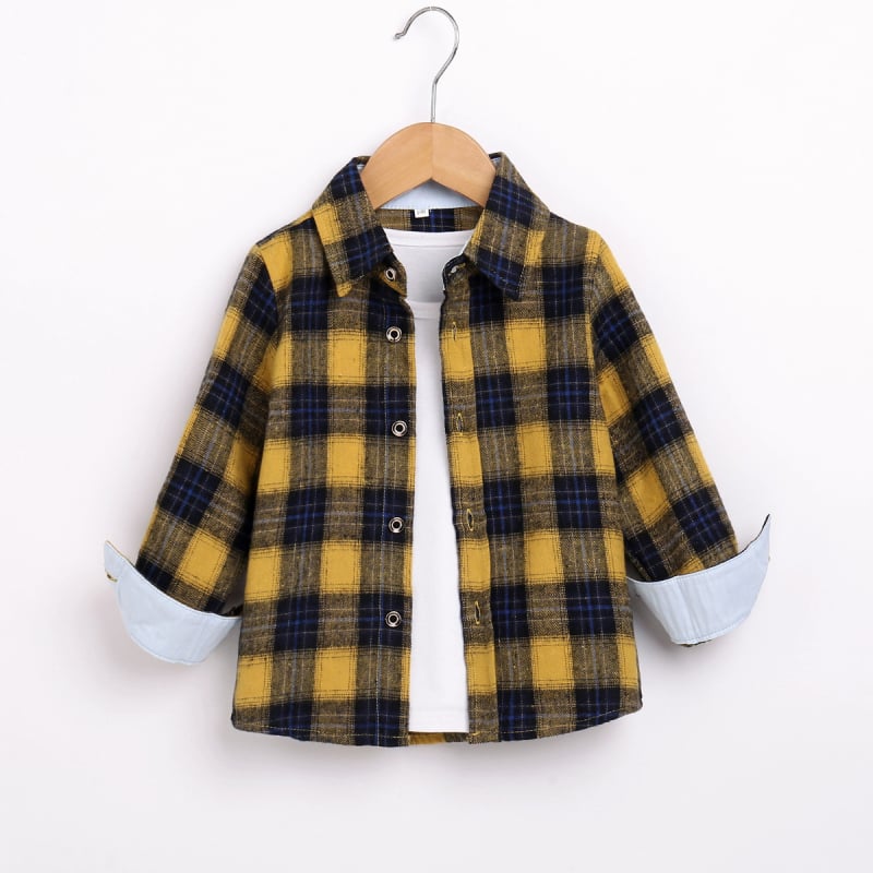 Gyerekeknek szóló ing, kockás (hosszú ujjú; 80% pamut; koreai stílus; 3–8 évesek)