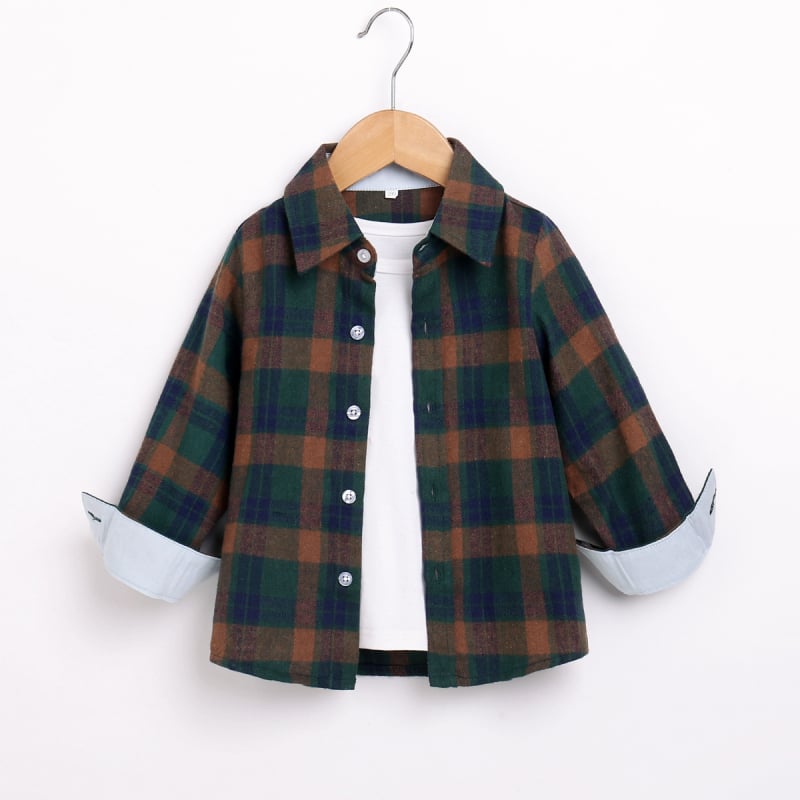 Gyerekeknek szóló ing, kockás (hosszú ujjú; 80% pamut; koreai stílus; 3–8 évesek)