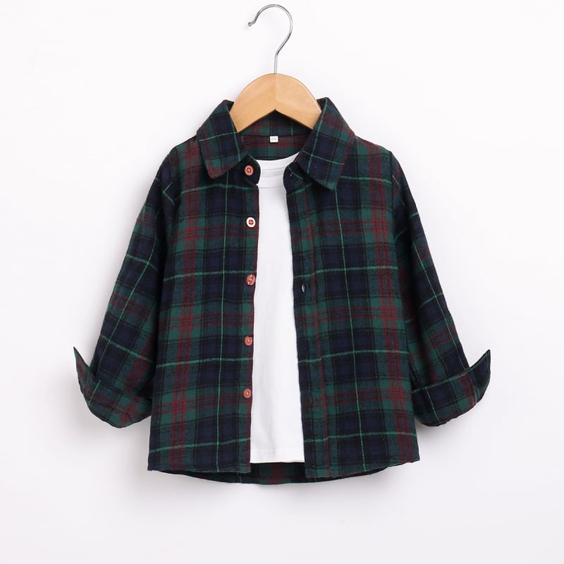 Gyerekeknek szóló ing, kockás (hosszú ujjú; 80% pamut; koreai stílus; 3–8 évesek)