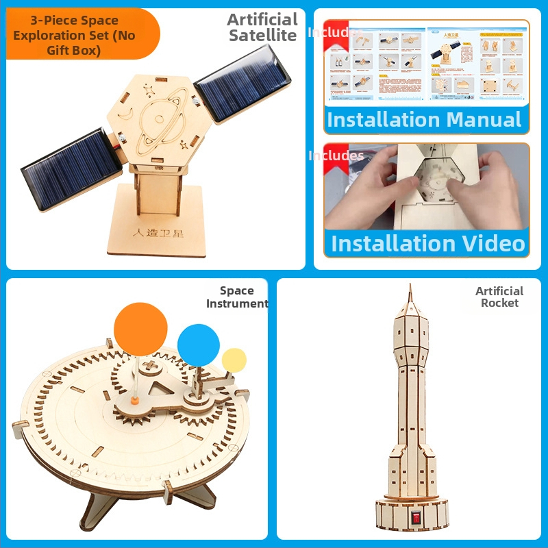 Аерокосмичен модел — дървен, електрически, подходящ за DIY, мултифункционална образователна играчка по физика за ученици в началното училище (7-14 години)