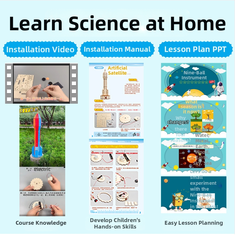 Аерокосмичен модел — дървен, електрически, подходящ за DIY, мултифункционална образователна играчка по физика за ученици в началното училище (7-14 години)