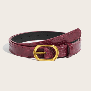 Női PU bőrből készült öv, ötvözet csat, Japán gombos zár, szélesség 2,3 cm, gyöngyös-relief felület