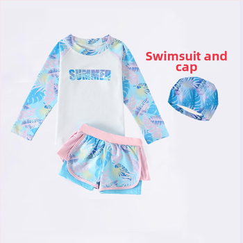 Δύο-τμήμα μαγιό κοριτσιών με προστασία από τον ήλιο, ύφασμα νάιλον με ίνες βινυλον, κάτω μέρος σε στυλ briefs