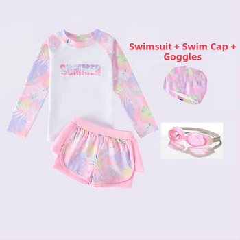 Δύο-τμήμα μαγιό κοριτσιών με προστασία από τον ήλιο, ύφασμα νάιλον με ίνες βινυλον, κάτω μέρος σε στυλ briefs