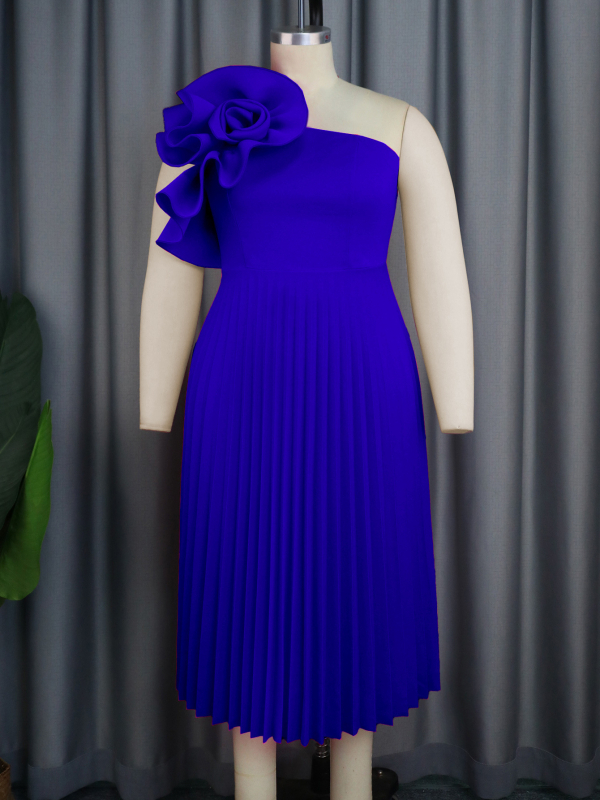 Рокля за жени ONTINVA, полиестер, плисирана пола, едно рамо, наклонена яка, без ръкави, средна дължина