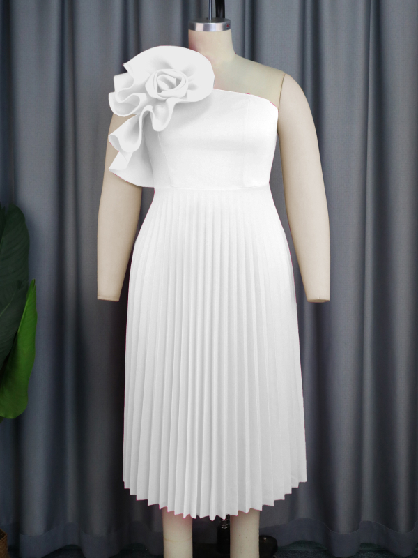 Рокля за жени ONTINVA, полиестер, плисирана пола, едно рамо, наклонена яка, без ръкави, средна дължина