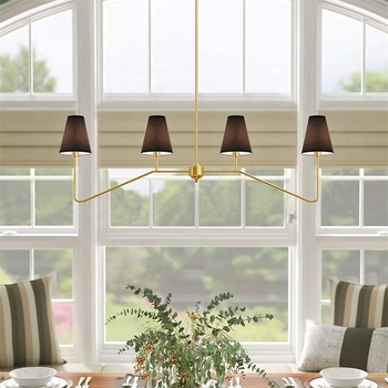 Κρεμαστός πολυέλαιος από σίδερο, ρετρό βιομηχανικού στυλ, LED λαμπτήρας, υφασμάτινο σκιάδιο, πολυκεφαλικός