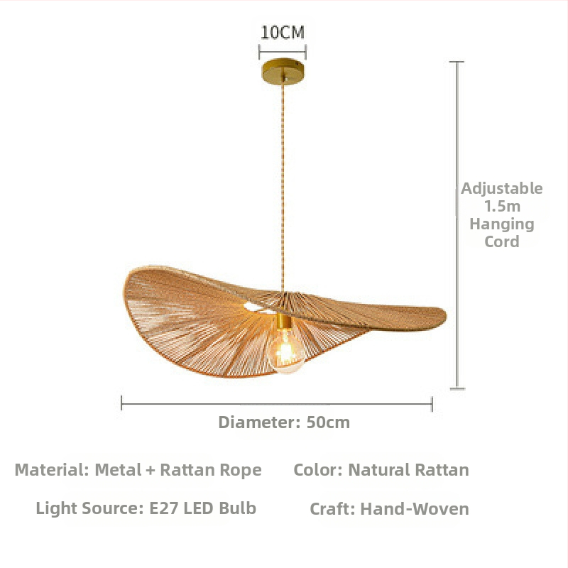 Κρεμαστό φωτιστικό σε ιαπωνικό στυλ με καλώδιο, LED φως, σώμα και σκιά από ρατάν, πολυέλαιος με μία κεφαλή