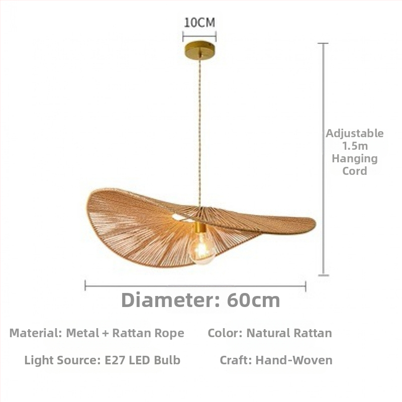 Κρεμαστό φωτιστικό σε ιαπωνικό στυλ με καλώδιο, LED φως, σώμα και σκιά από ρατάν, πολυέλαιος με μία κεφαλή