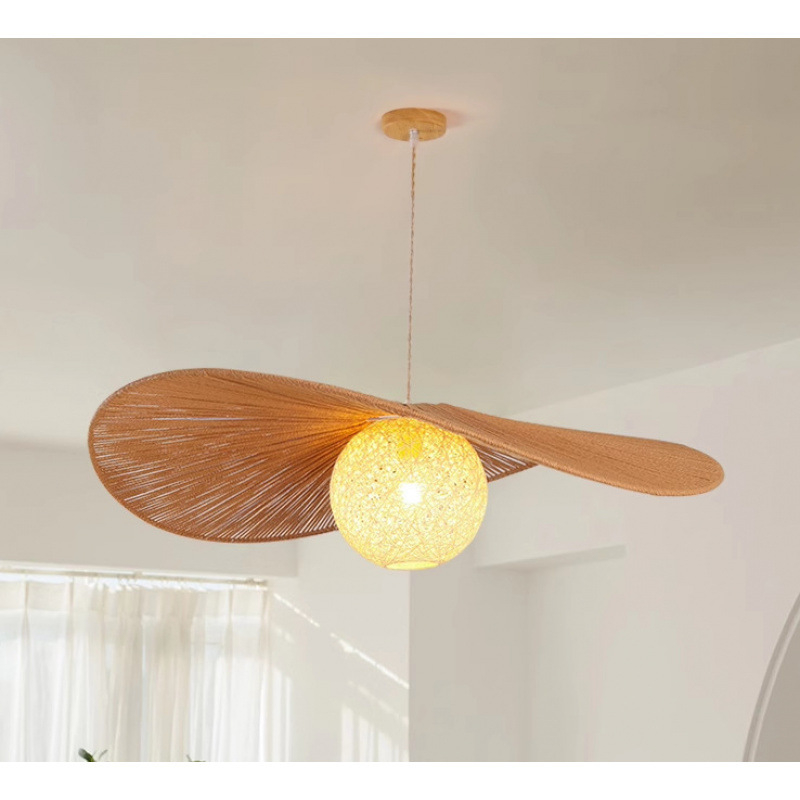 Κρεμαστό φωτιστικό σε ιαπωνικό στυλ με καλώδιο, LED φως, σώμα και σκιά από ρατάν, πολυέλαιος με μία κεφαλή