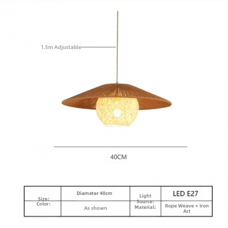 Κρεμαστό φωτιστικό σε ιαπωνικό στυλ με καλώδιο, LED φως, σώμα και σκιά από ρατάν, πολυέλαιος με μία κεφαλή