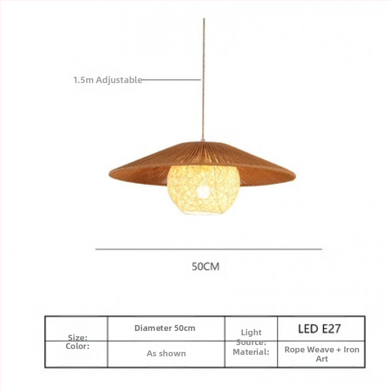 Κρεμαστό φωτιστικό σε ιαπωνικό στυλ με καλώδιο, LED φως, σώμα και σκιά από ρατάν, πολυέλαιος με μία κεφαλή