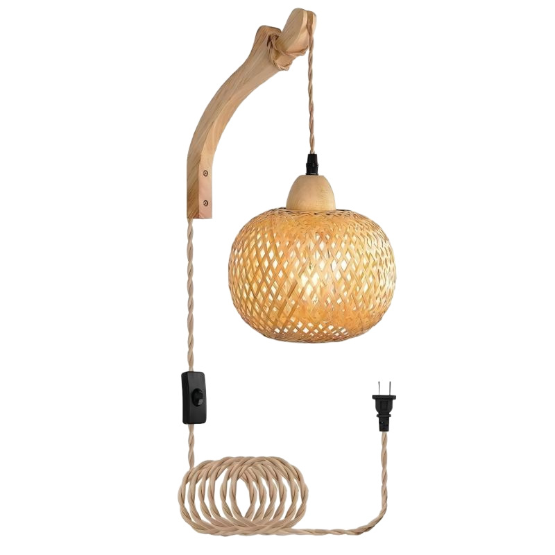 Fali lámpa bambusz fonott árnyékolóval, fából készült művészeti alkotás, teaház hangulat, japán stílusú retro, hálószobai kreatív lámpa, 220V, 3C tanúsítvány 2023010105591769