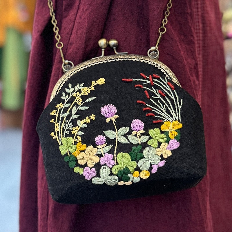 DIY комплект за бродерия: флорални мотиви върху платнена чанта, Lu бродерия, комплект за кръстат бродерия