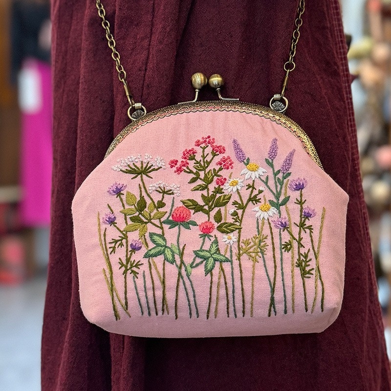 DIY комплект за бродерия: флорални мотиви върху платнена чанта, Lu бродерия, комплект за кръстат бродерия