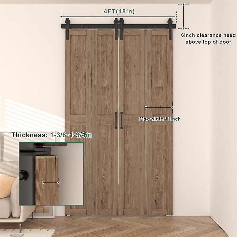 Anglies plieno durų mechanikos komplektas – sulankstomos dviejų durų bėginiai ir ratukai svetainei ir virtuvei, atsparus dėvėjimuisi, miltelinis dengimas, modelis JH-ZD1, modernus minimalistinis stilius