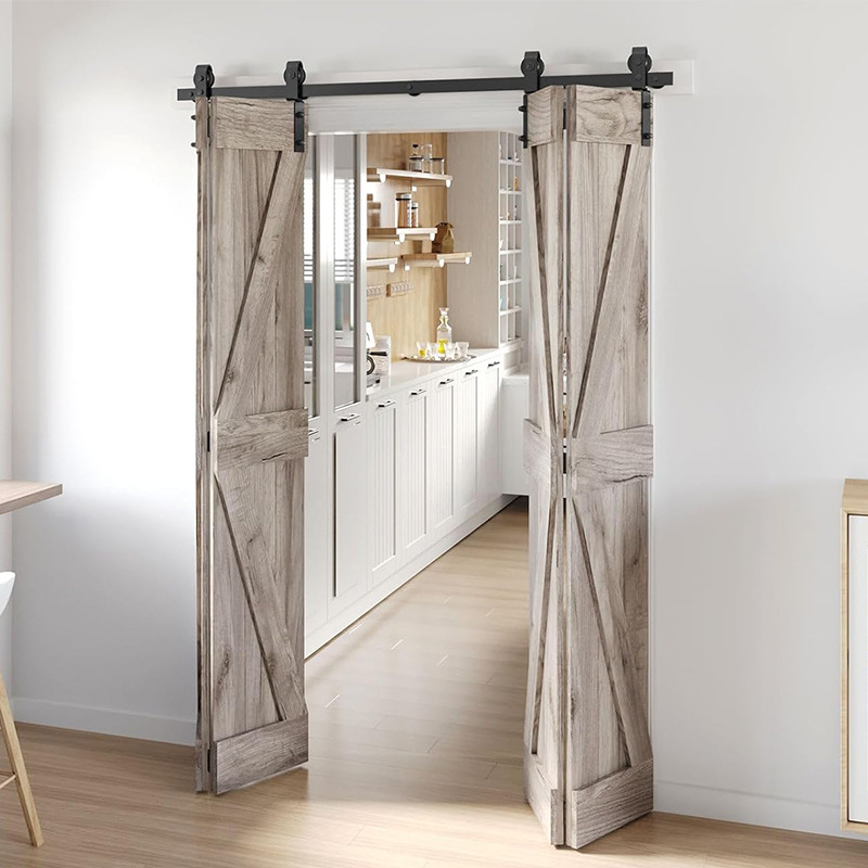 Anglies plieno durų mechanikos komplektas – sulankstomos dviejų durų bėginiai ir ratukai svetainei ir virtuvei, atsparus dėvėjimuisi, miltelinis dengimas, modelis JH-ZD1, modernus minimalistinis stilius