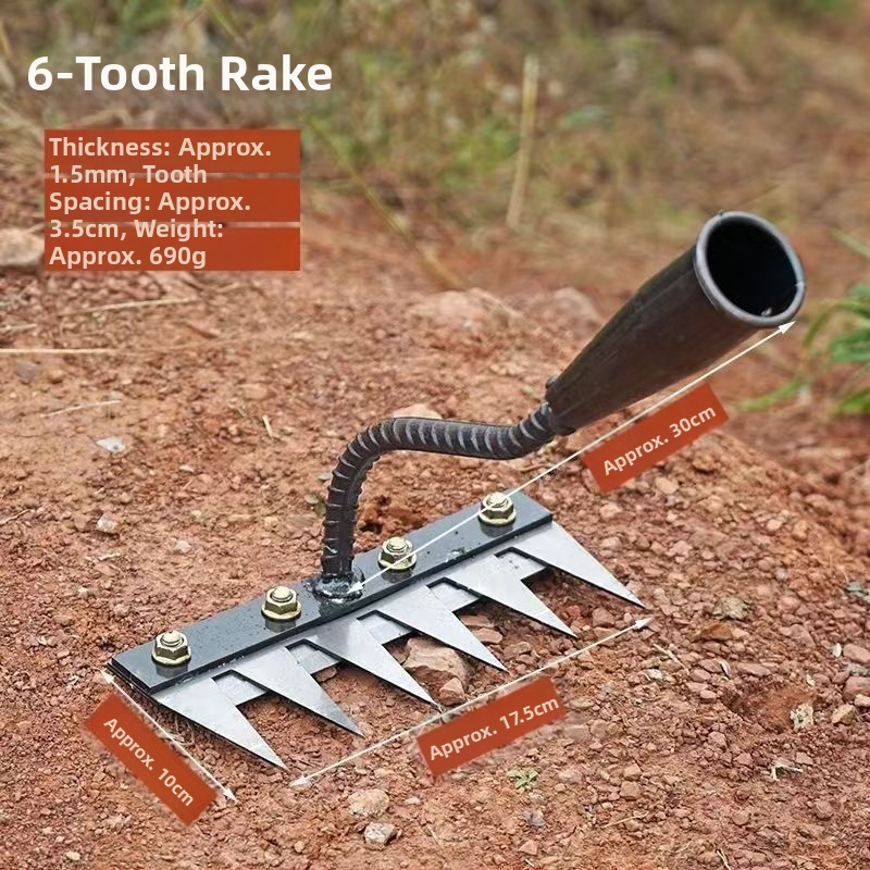 Sodo grėblys su nuimama galvute, daugiažūbis, žemės atpalaidavimui vaismedžiams (dantų ilgis 100 mm)