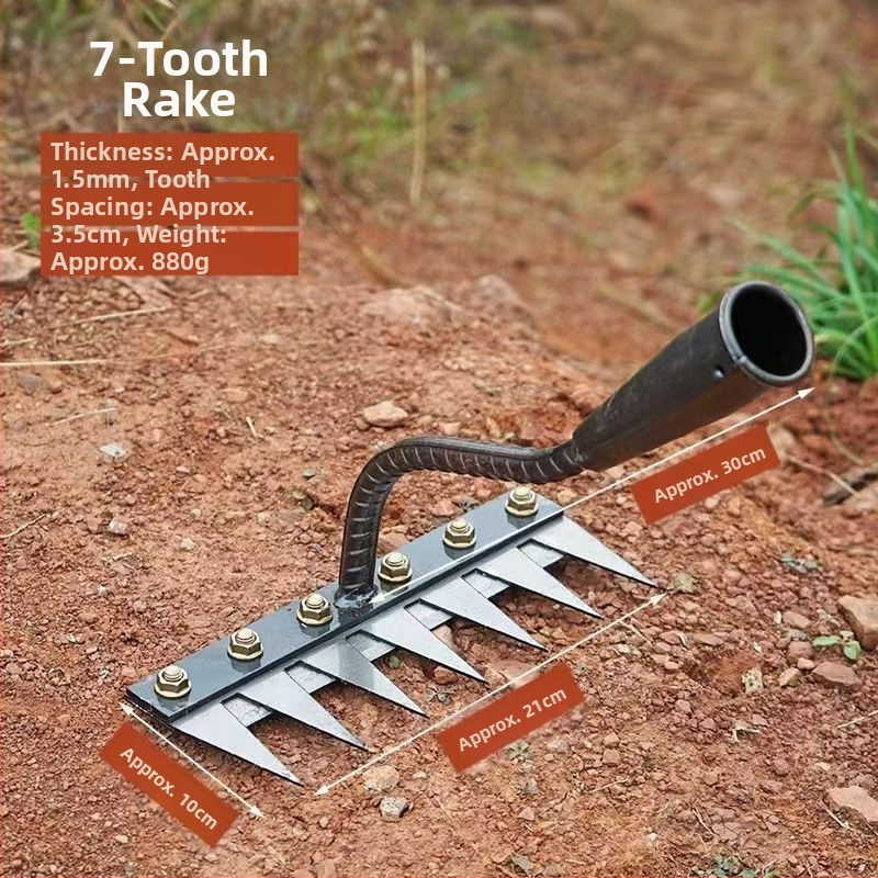 Sodo grėblys su nuimama galvute, daugiažūbis, žemės atpalaidavimui vaismedžiams (dantų ilgis 100 mm)