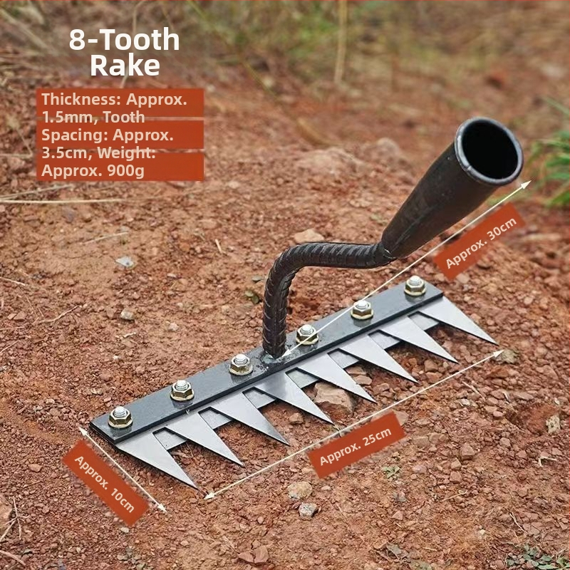 Sodo grėblys su nuimama galvute, daugiažūbis, žemės atpalaidavimui vaismedžiams (dantų ilgis 100 mm)