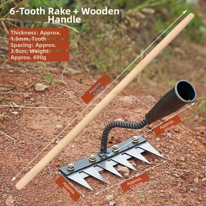 Sodo grėblys su nuimama galvute, daugiažūbis, žemės atpalaidavimui vaismedžiams (dantų ilgis 100 mm)