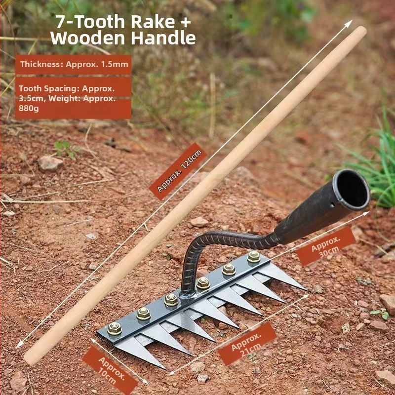 Sodo grėblys su nuimama galvute, daugiažūbis, žemės atpalaidavimui vaismedžiams (dantų ilgis 100 mm)