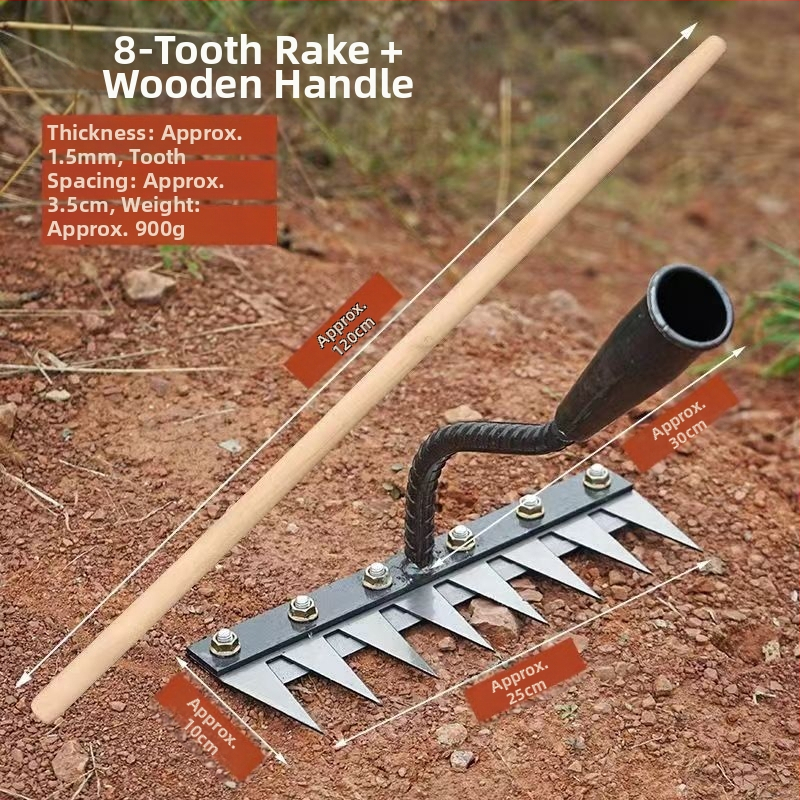 Sodo grėblys su nuimama galvute, daugiažūbis, žemės atpalaidavimui vaismedžiams (dantų ilgis 100 mm)