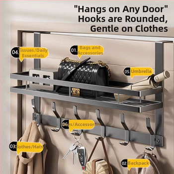 Κρεμάστρα τοίχου για παλτό χωρίς διάτρηση με αυτοκόλλητη βάση πίσω από την πόρτα — από ανθρακούχο ατσάλι, πτυσσόμενη και πολυλειτουργική