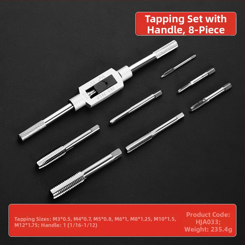 Комплект за завиване на резби (тап и ди) със свредло за резби, ръчен инструмент за завиване на резби и вътрешнорезбов гаечен ключ