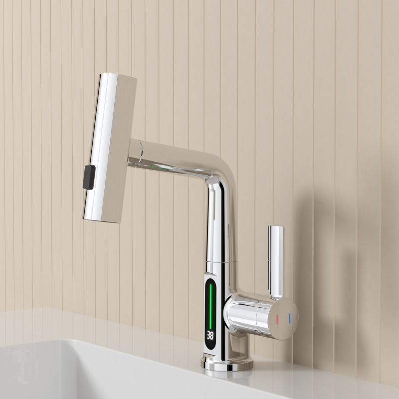 HS varinis praustuvo maišytuvas su keraminiu vožtuvu, tvirtinimas prie pagrindo, elektroplatintas paviršius