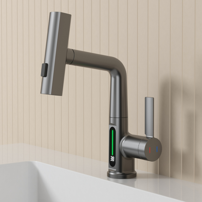 HS varinis praustuvo maišytuvas su keraminiu vožtuvu, tvirtinimas prie pagrindo, elektroplatintas paviršius