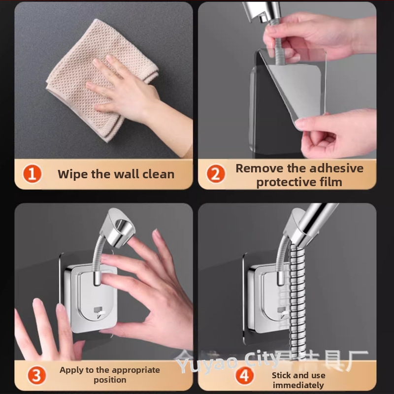 Държач за душ глава база, монтаж без пробиване на стена, универсално регулиране, ABS, електроплакиране, модел ZJ-01, модерен минималистичен стил