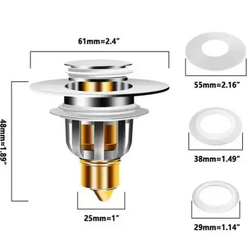 Kerámiából készült mosdólefolyó dugó rugós maggal – nyomógombos működés, anti-odor, modern minimalist stílus