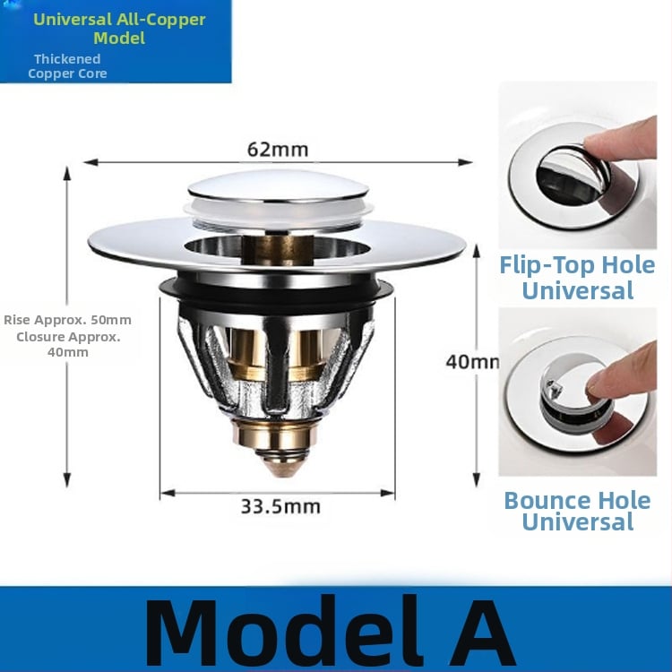 Kerámiából készült mosdólefolyó dugó rugós maggal – nyomógombos működés, anti-odor, modern minimalist stílus