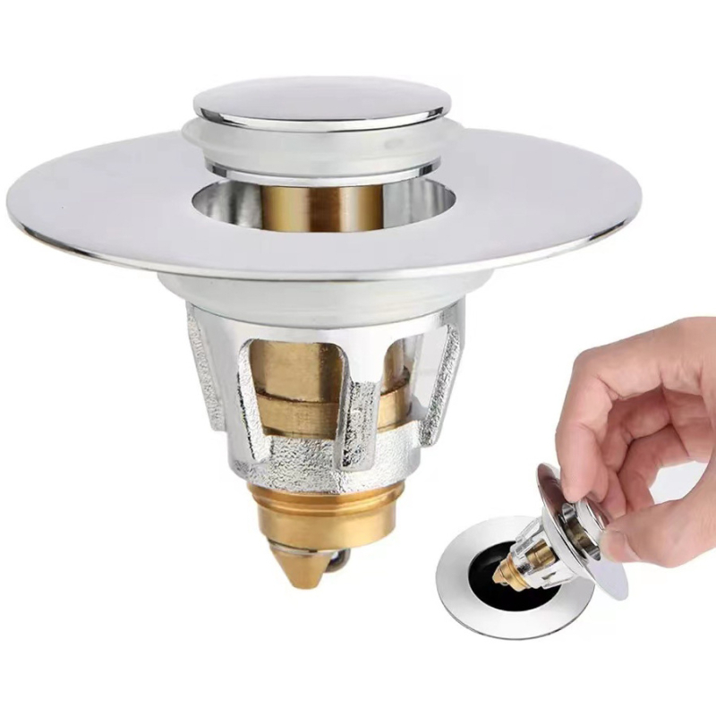 Kerámiából készült mosdólefolyó dugó rugós maggal – nyomógombos működés, anti-odor, modern minimalist stílus